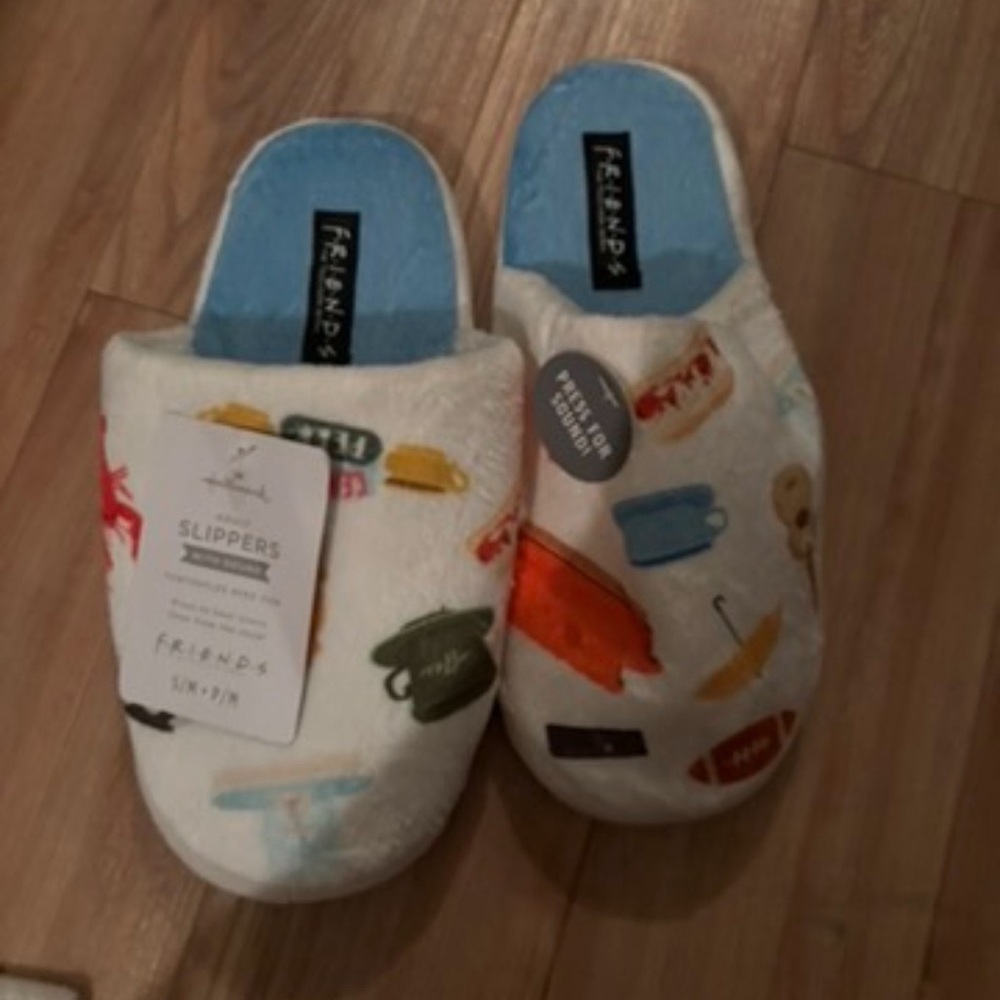 Hallmark FRIENDS Slippers - White with Colorful Accents